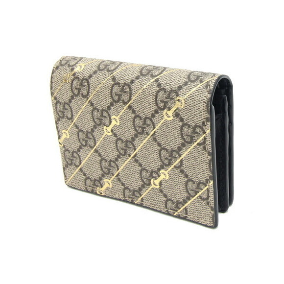 Gucci Beige Bifold Wallet Supreme Leather Horsebit Black GG - Picture 1 of 8